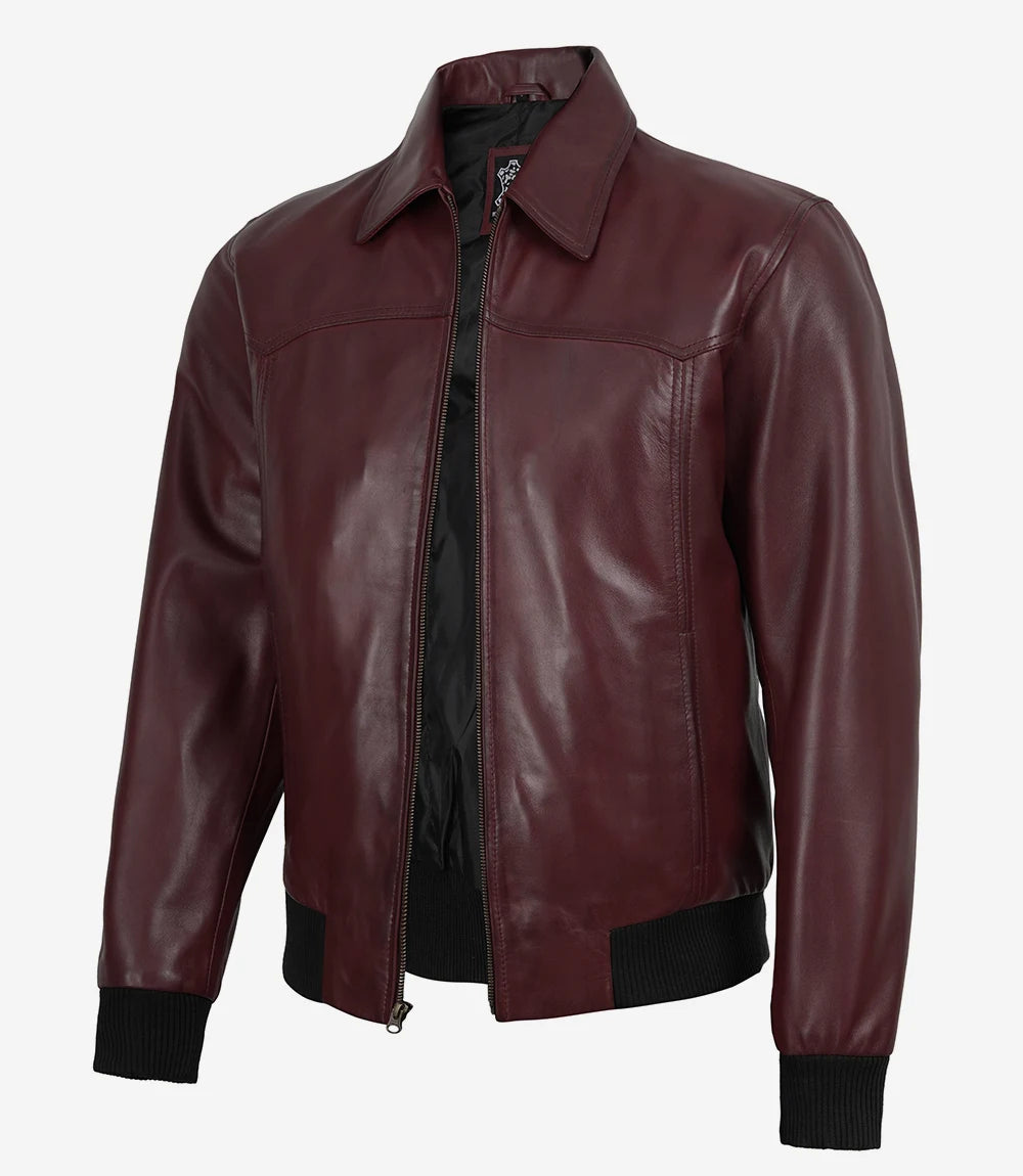 Hommes Bourgogne Cuir Bombardier Veste