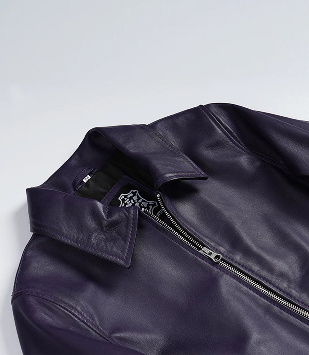 Femmes Violette Chemise Col Cuir Veste