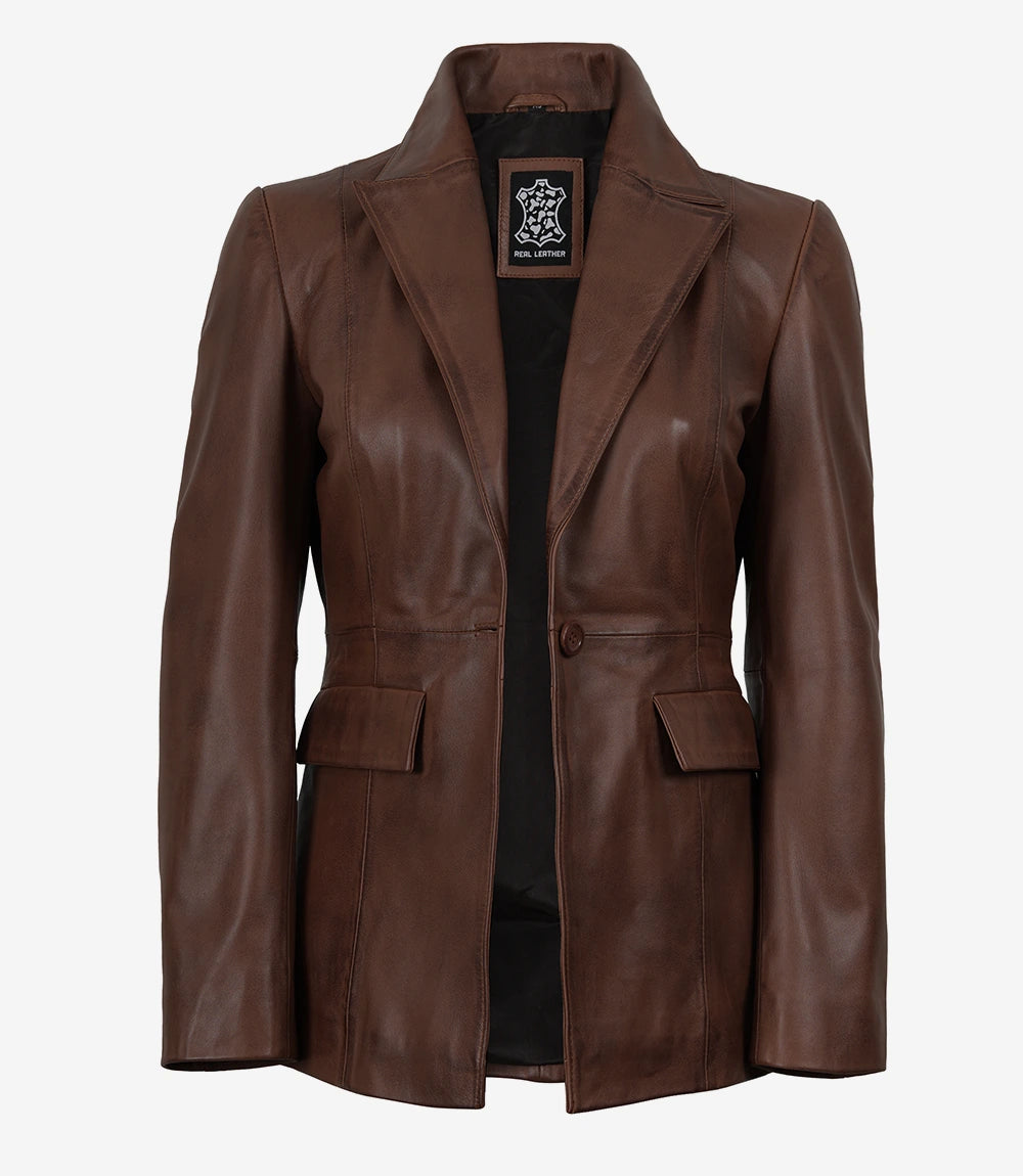 Femmes Cognac Agneau Cuir Blazer
