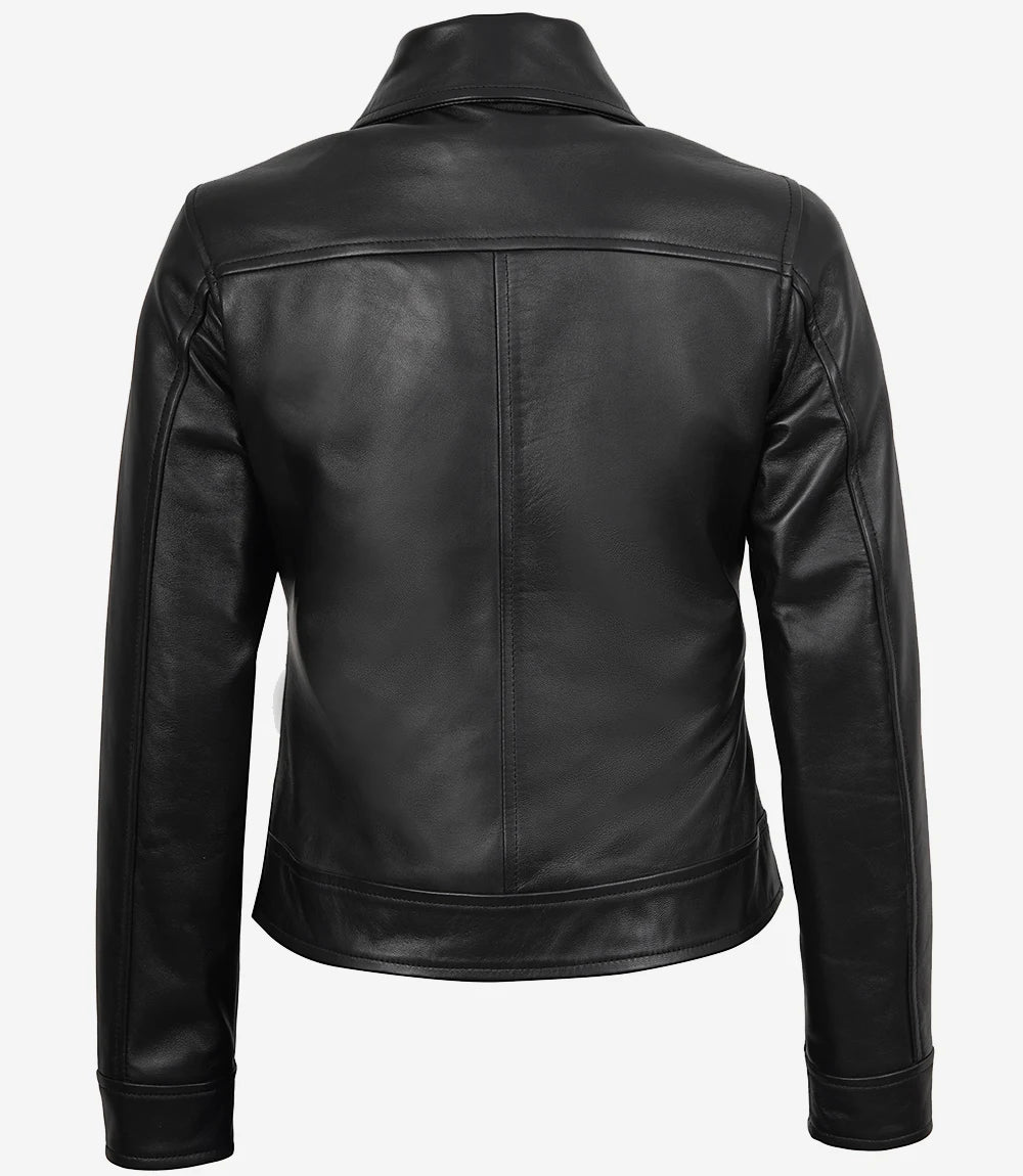 Femmes Noir Harrington Cuir Veste