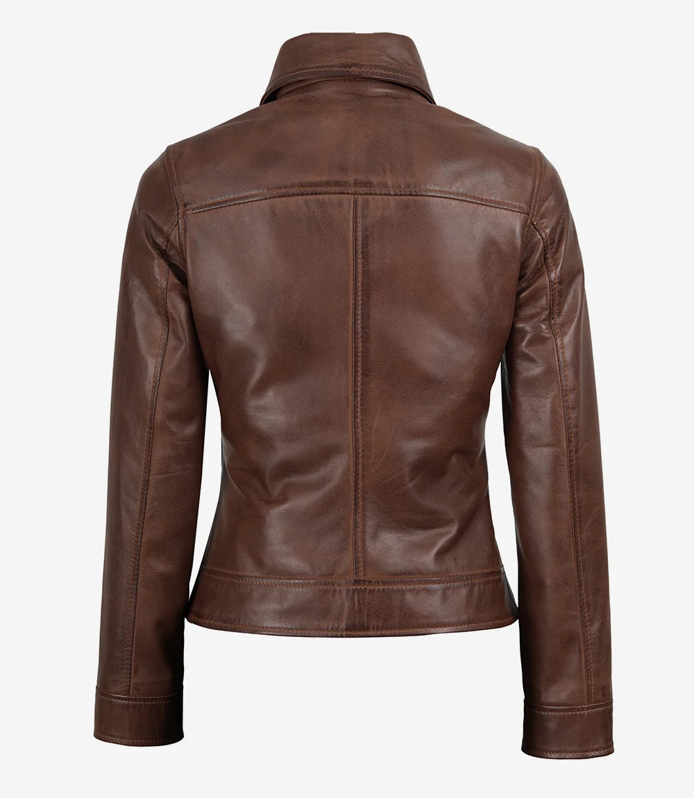 Femmes Brun Chemise Col Cuir Veste