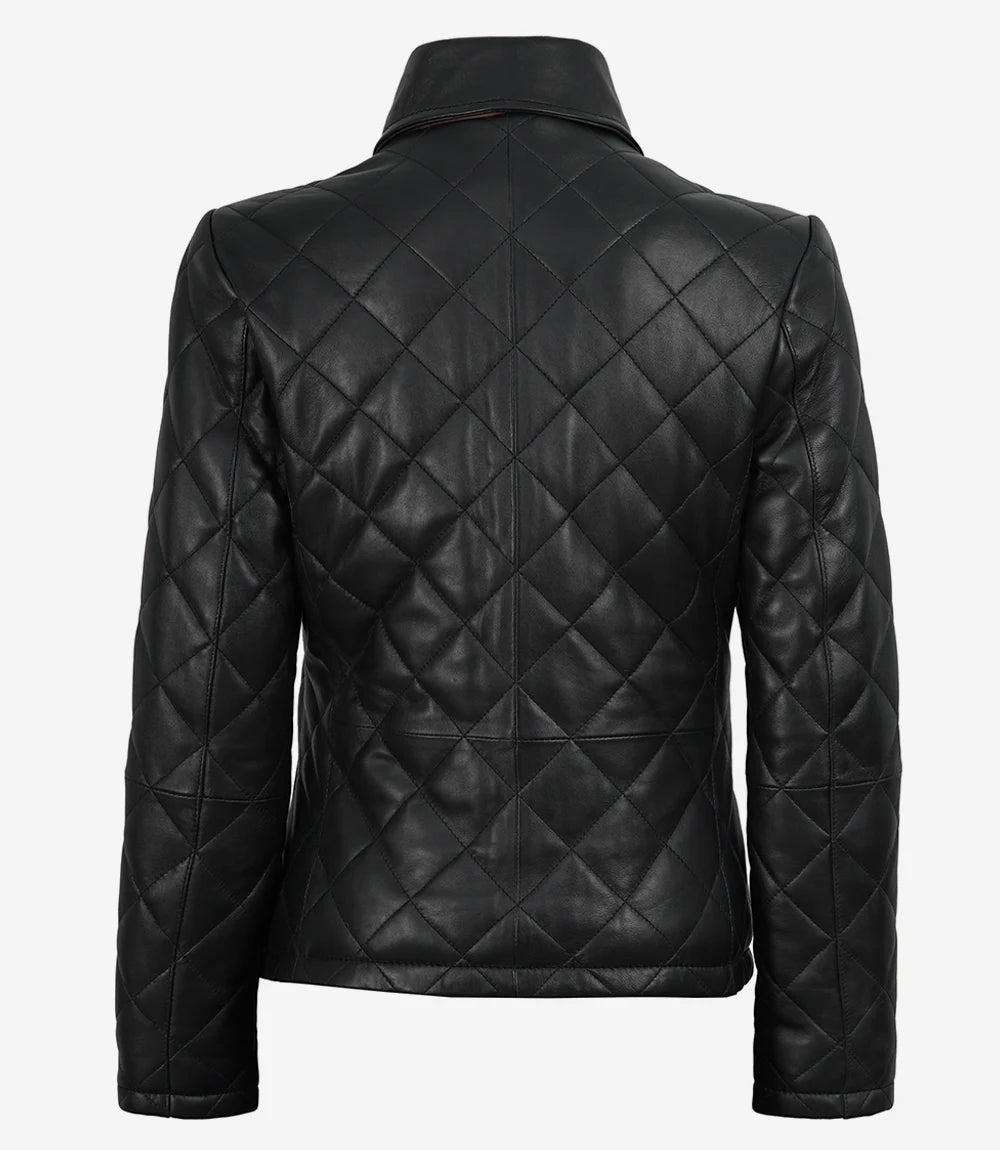 Femmes Noir Cuir Veste avec Brun Garniture