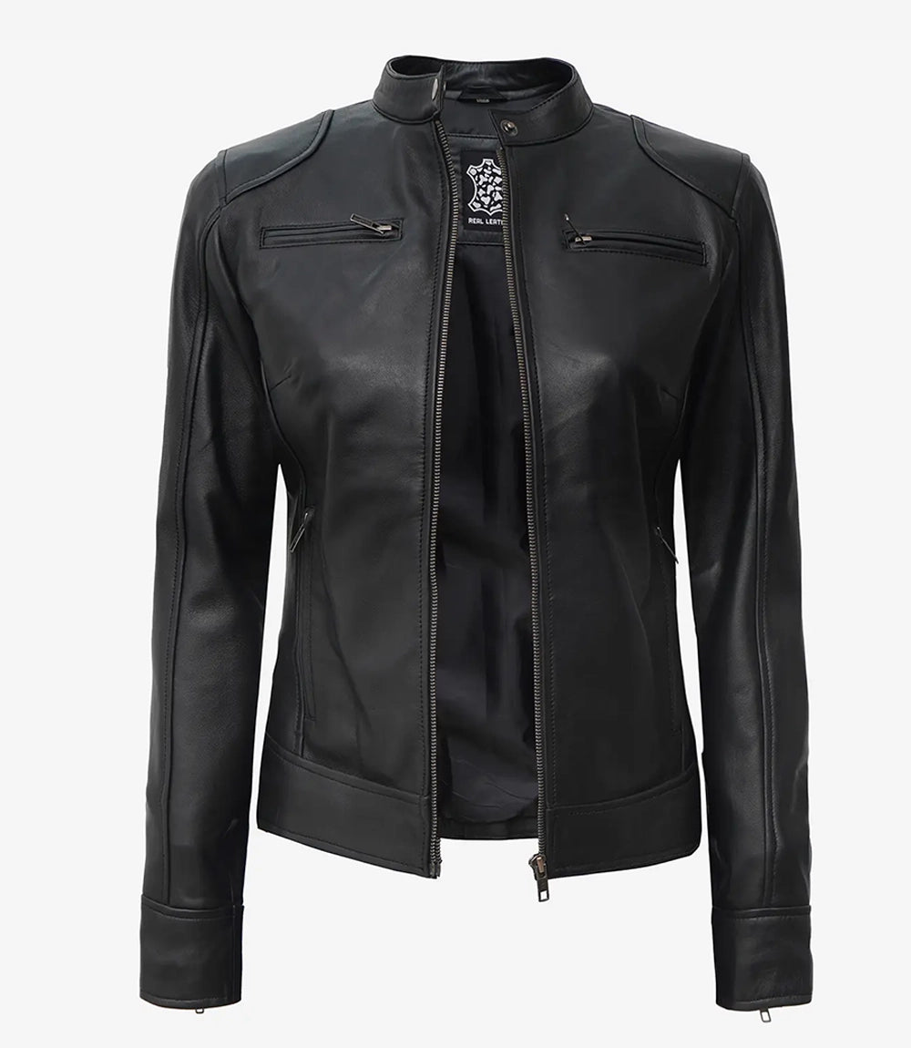 Austin Tall - Women's Black Cafe Racer Leather Jacket