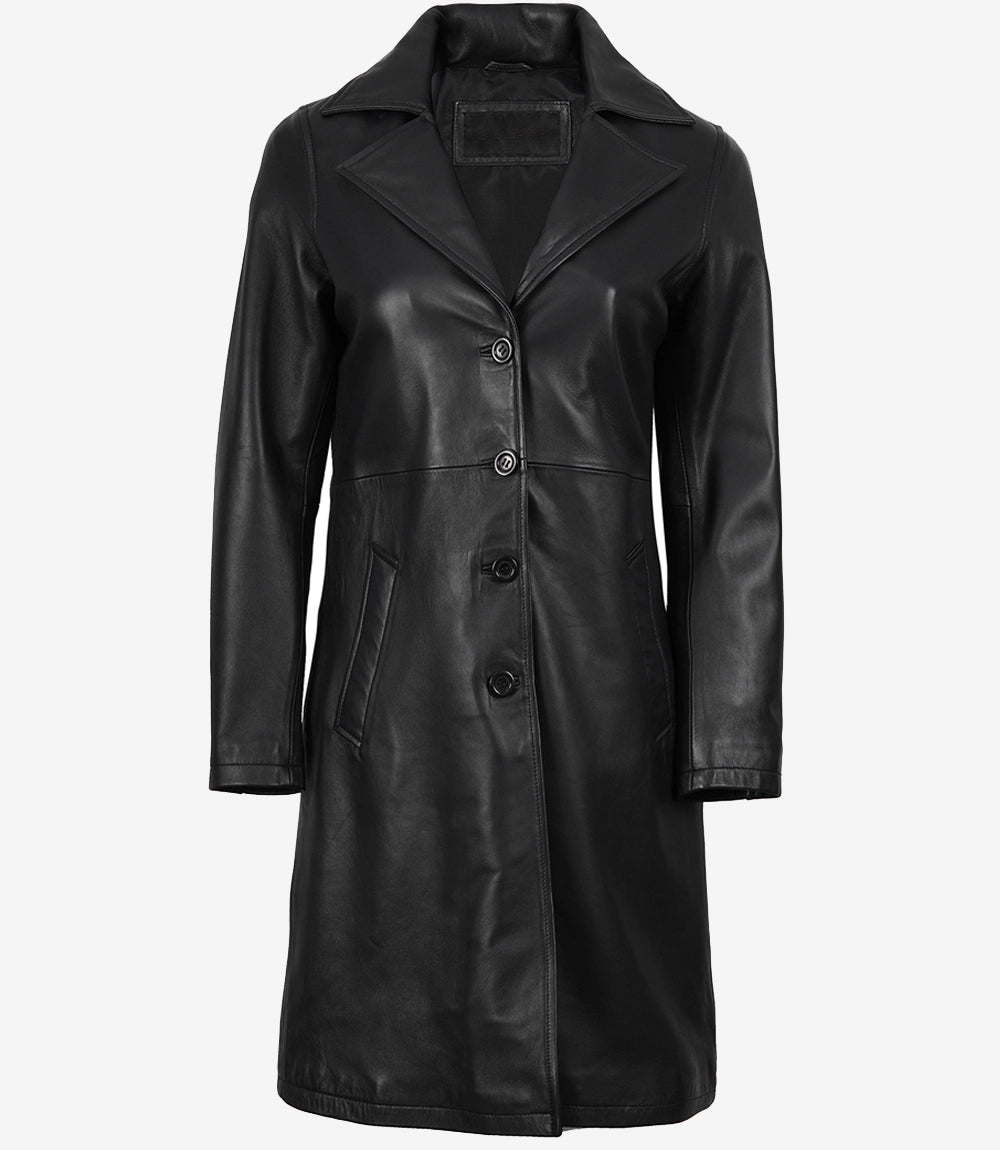 manteau en cuir noir pour femme