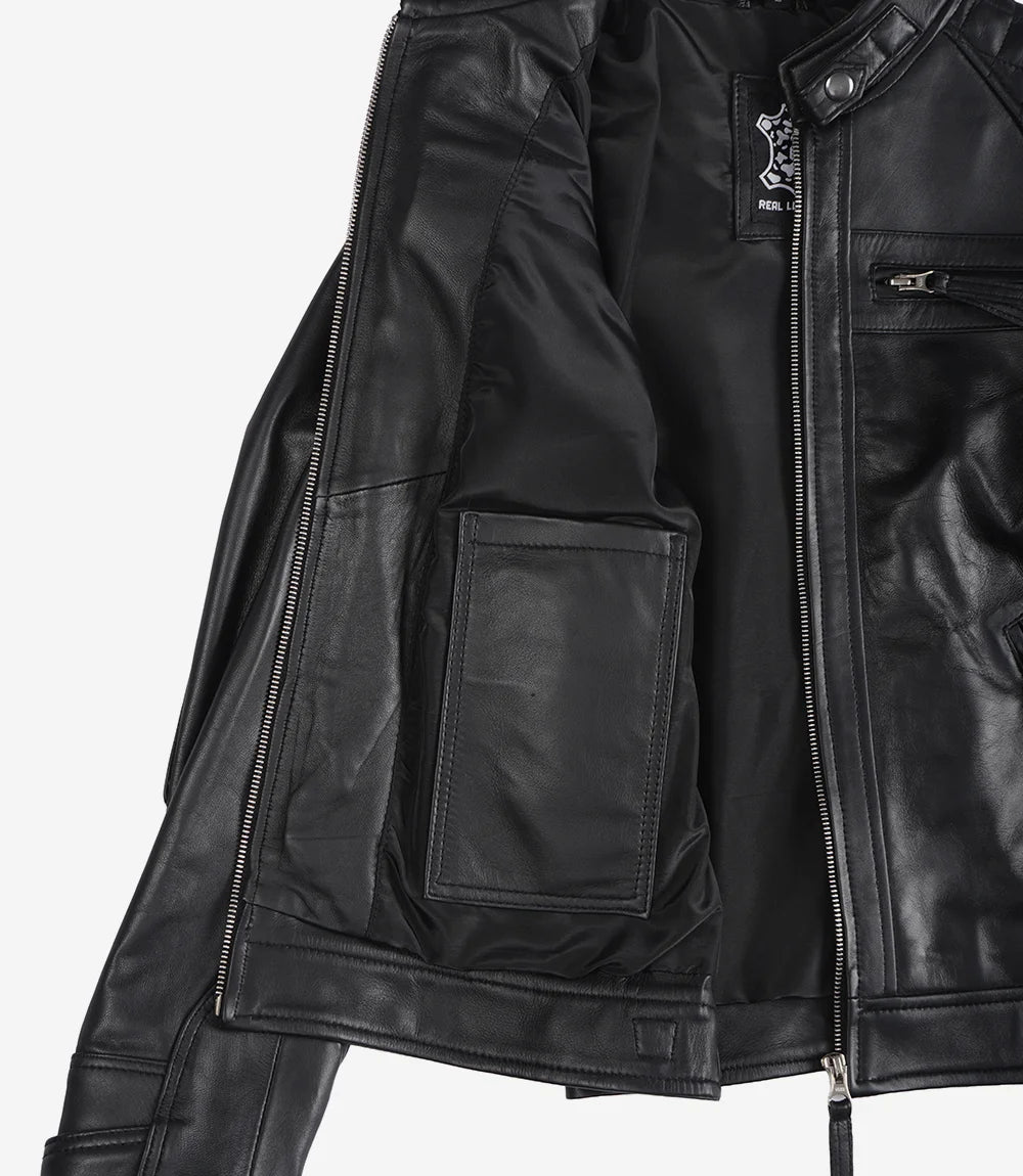 Johnson Cafe Racer Black Women's Leather Jacket