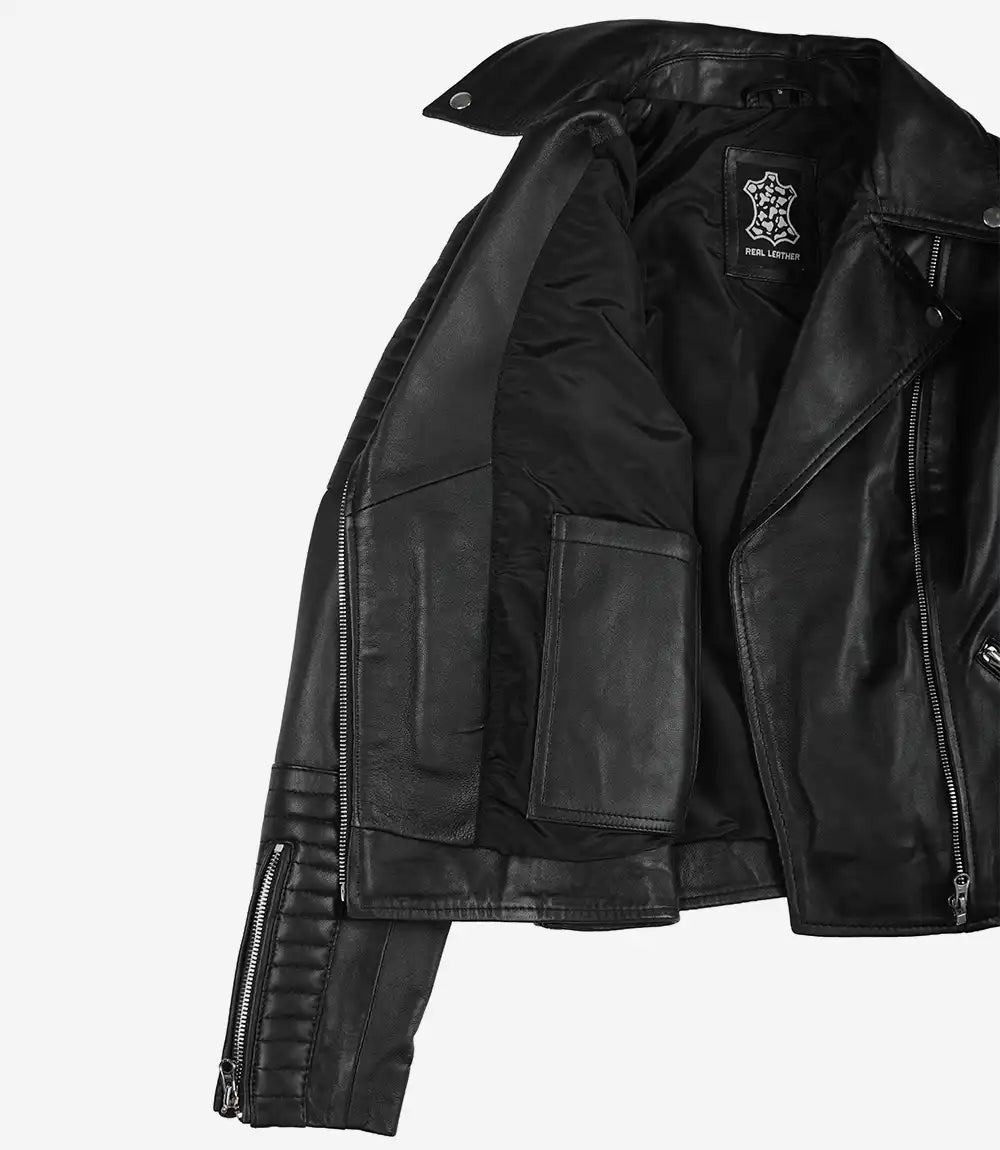 Veste de motard en cuir noir femme