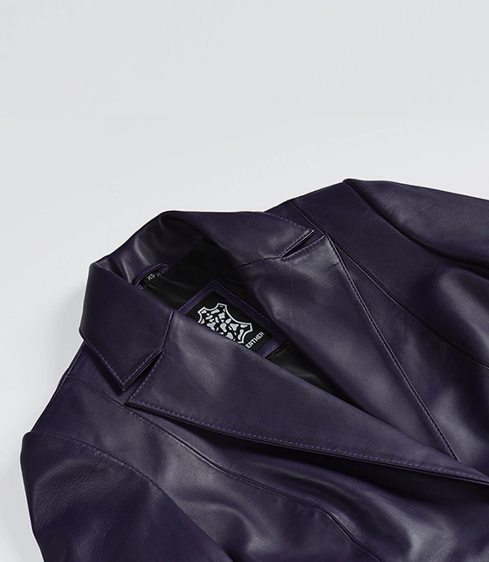 Femmes Violet Véritable Cuir Blazer