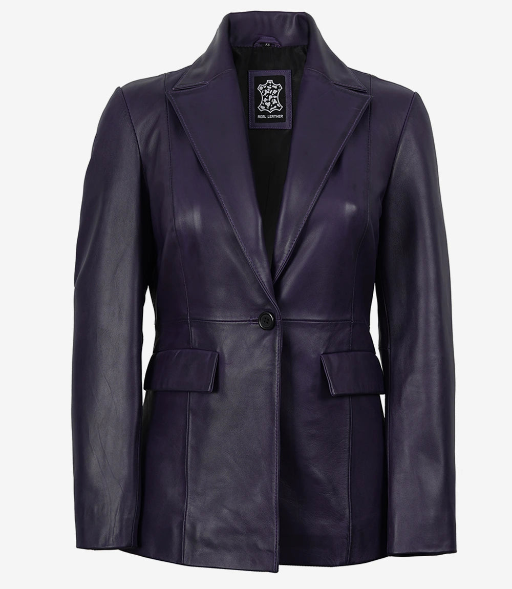 Femmes Violet Véritable Cuir Blazer
