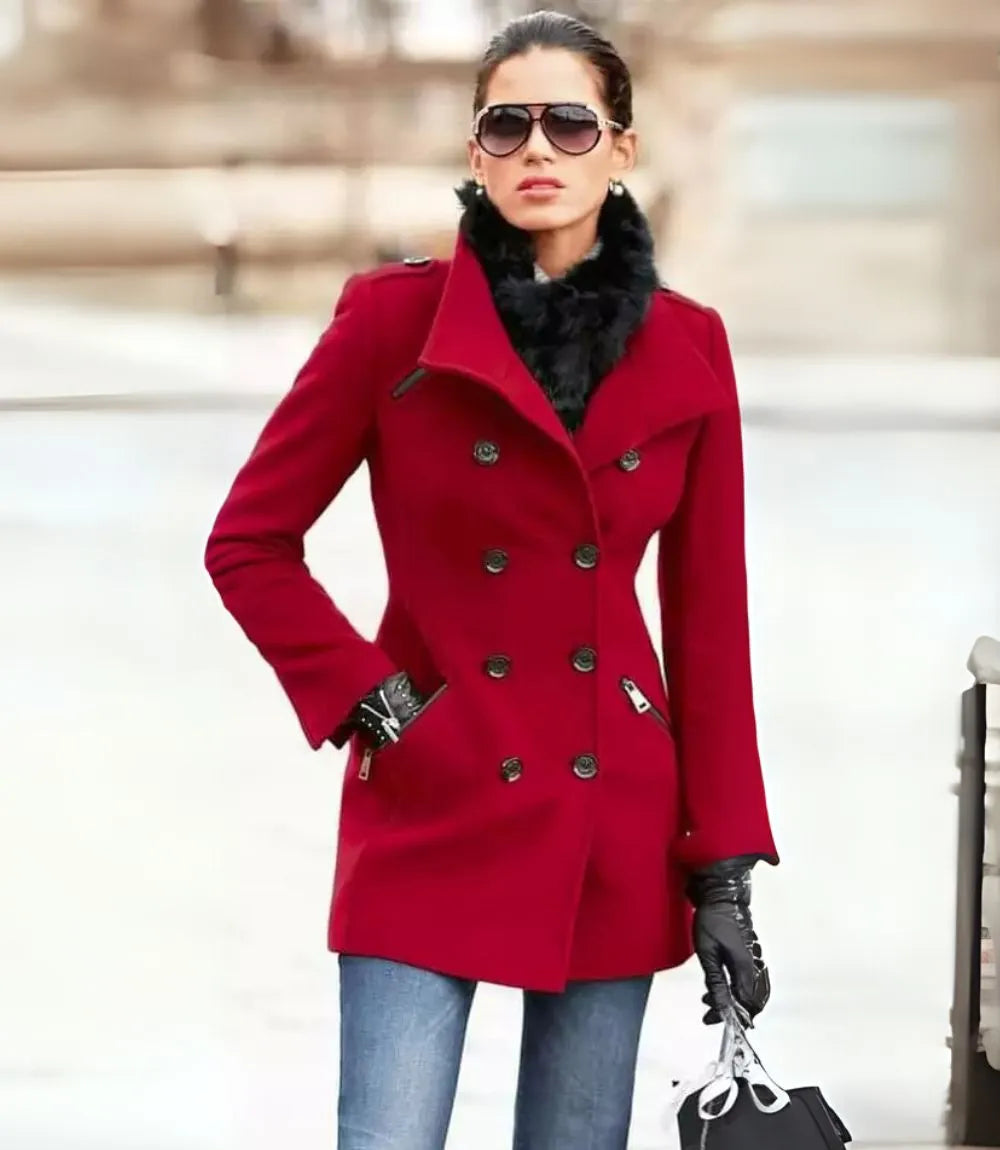 Femme Rouge Caban En Laine