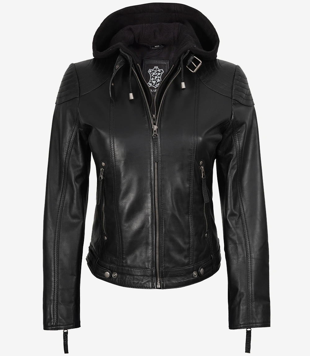 Veste en cuir véritable noir pour femme