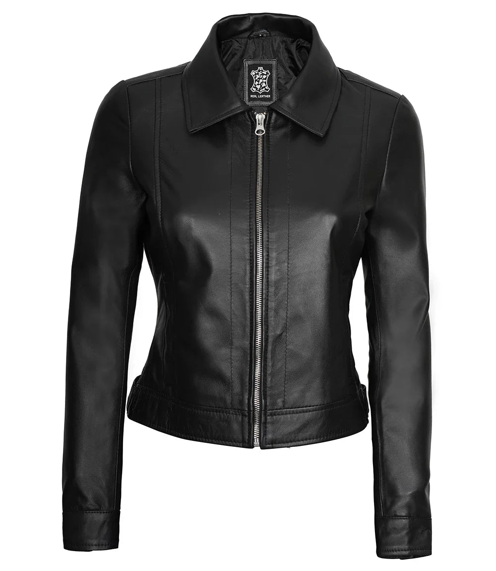 veste en cuir noir femme