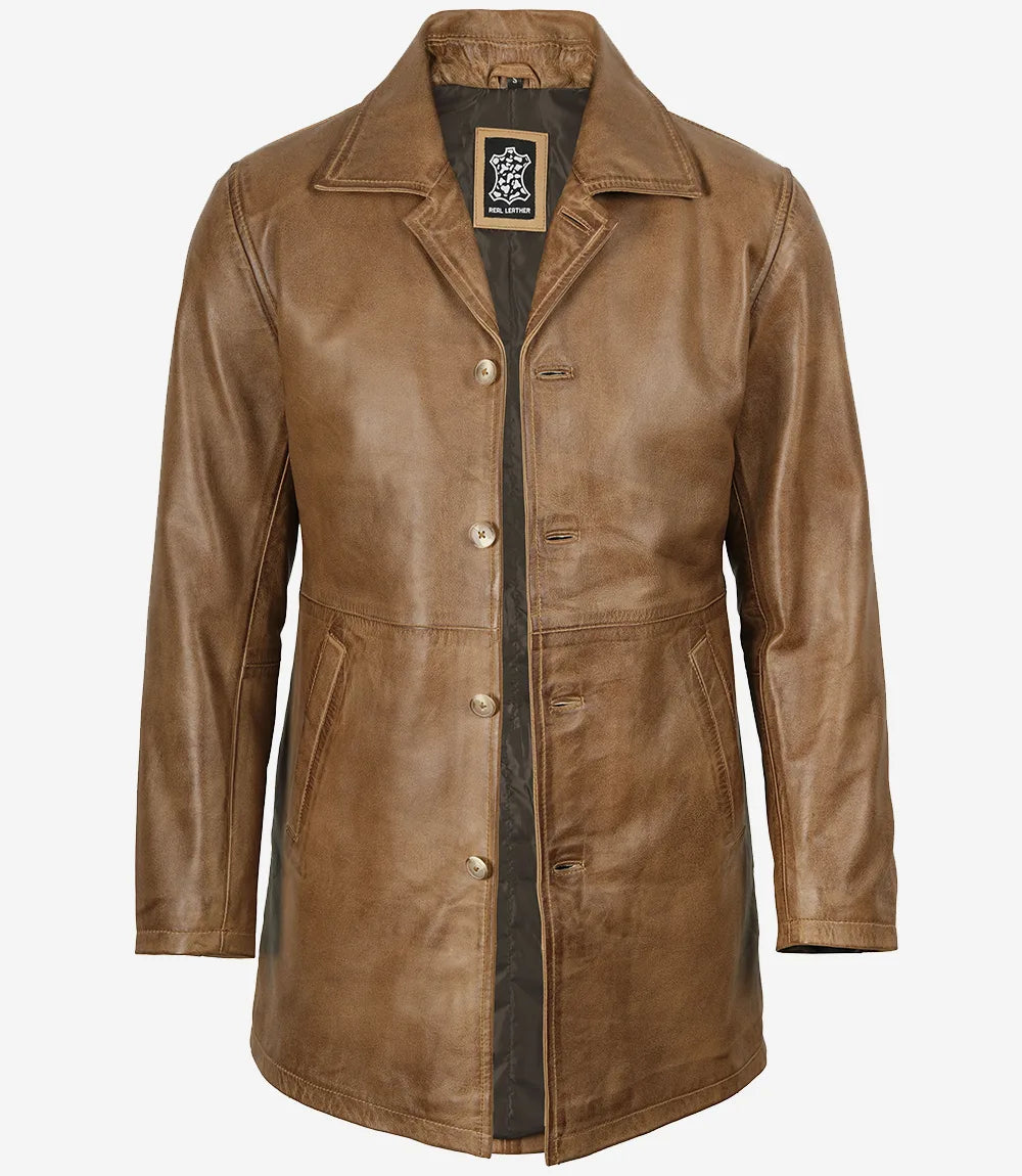 Manteau en cuir camel homme
